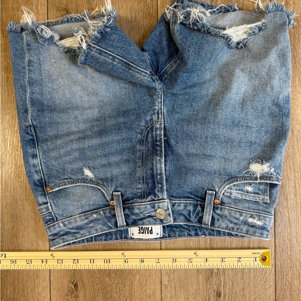 PAIGE Distressed Blue Jean Shorts - Picture 7 of 8